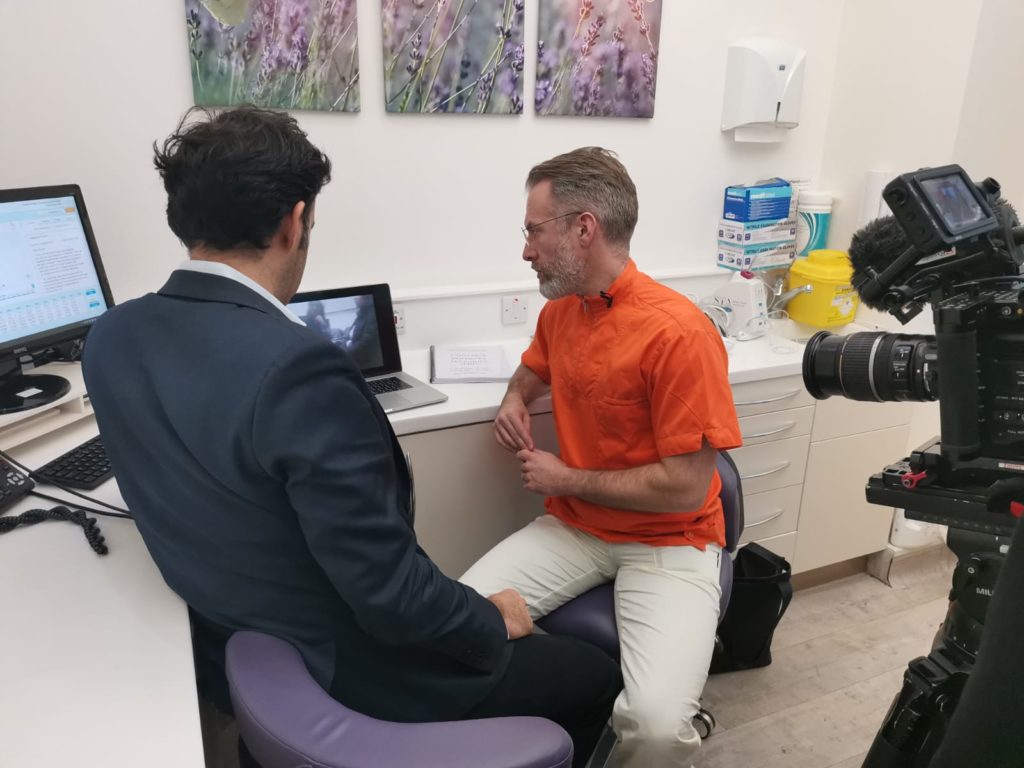 Dr Atkins reviews Illegal tooth whitening footage with the BBC reporter.

